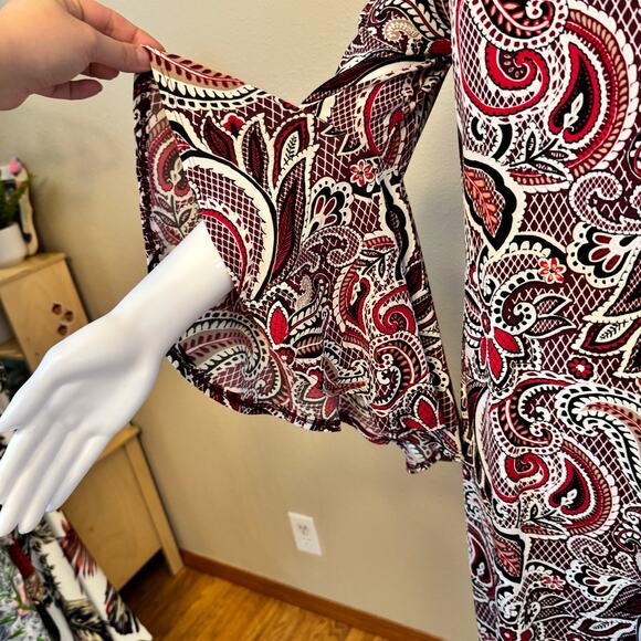 Shelby & Palmer Paisley Bell Sleeve Dress Size 10 Stretch Knit Boho Mod Retro - Picture 4 of 12